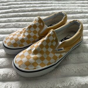 Vans Kids Yellow and White Checkered Slip-On Sneakers